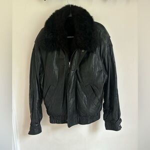 Vintage leather jacket with fur detachable vest.